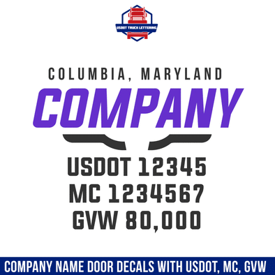 company name, location, usdot, mc & gvw decal 