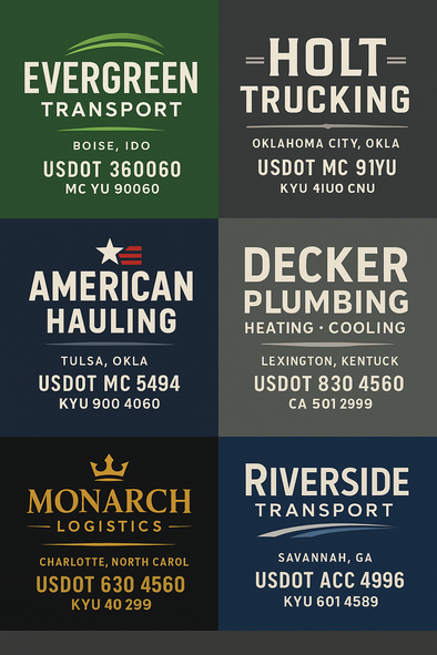 Truck Door Decal Sticker Signs With USDOT, MC, KYU, CA & Others | US DOT Compliant Truck Door Signs For Semi-Trucks, Work Trucks, Hot Shots (Set of 2)