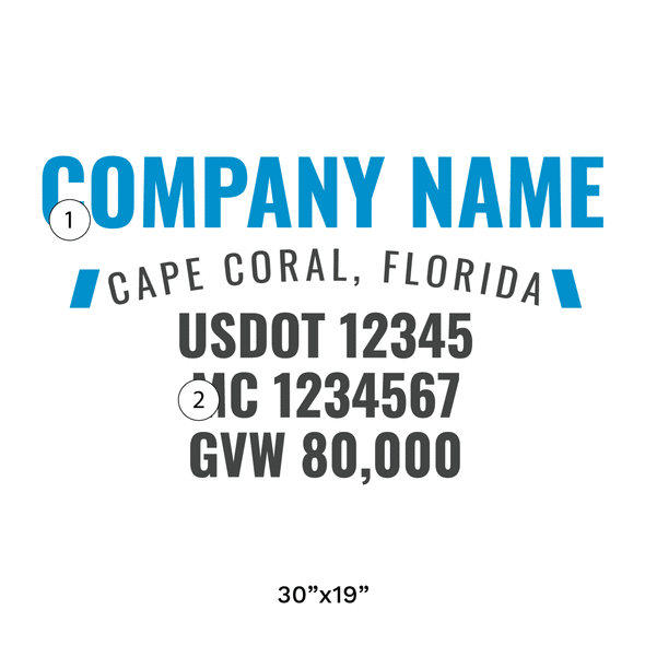 truck door decal with USDOT, MC, GVW