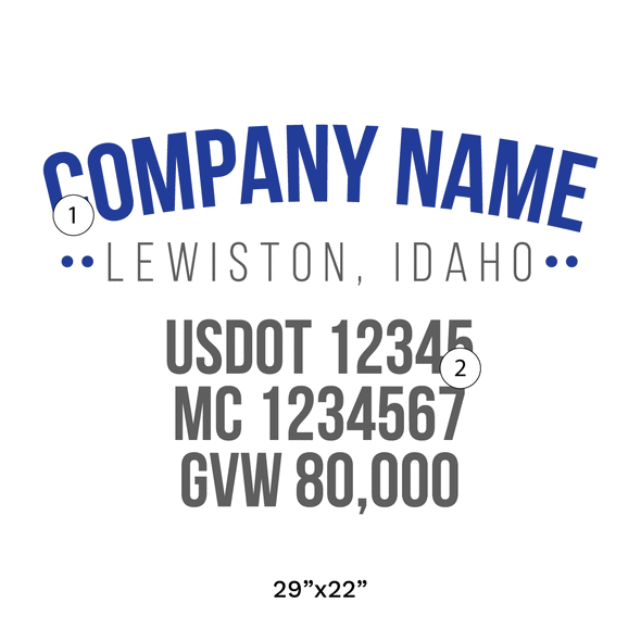 truck door decal with USDOT, MC, GVW