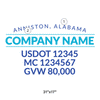 truck door decal with USDOT, MC, GVW