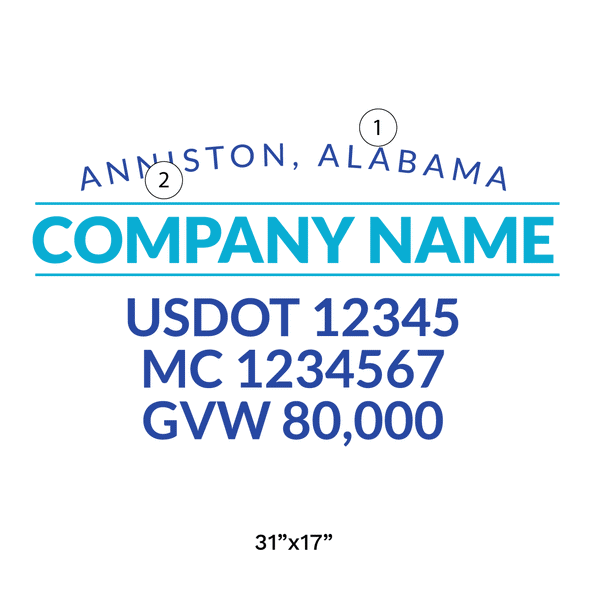 truck door decal with USDOT, MC, GVW