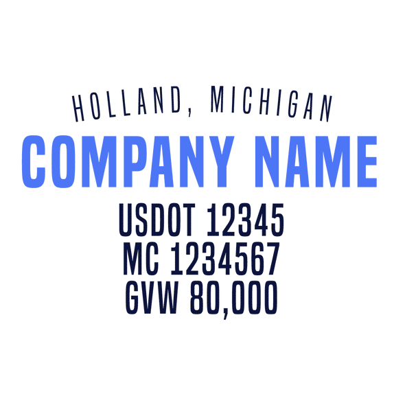 truck door decal with USDOT, MC, GVW