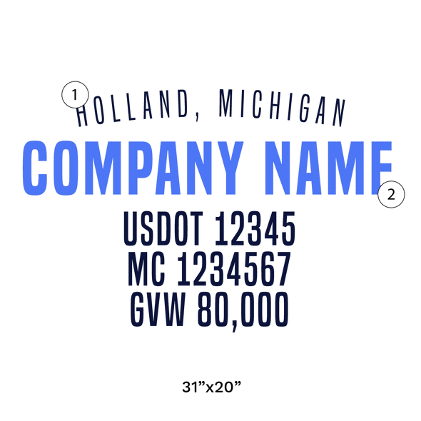 truck door decal with USDOT, MC, GVW