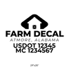 truck door decal with USDOT, MC