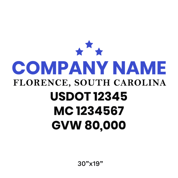 truck door decal with USDOT, MC, GVW