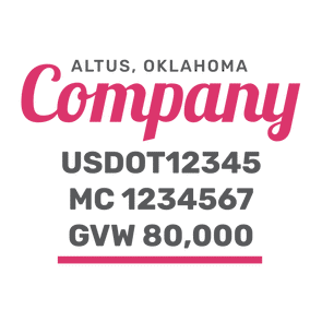 truck door decal with USDOT, MC, GVW