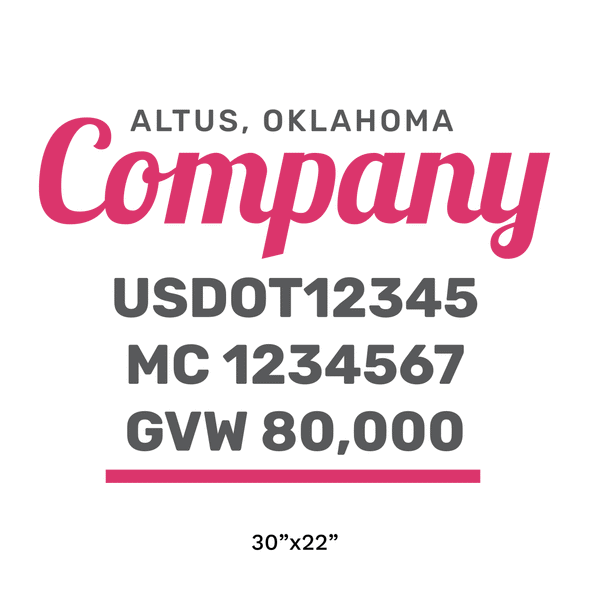 truck door decal with USDOT, MC, GVW