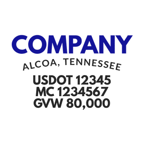 truck door decal with USDOT, MC, GVW