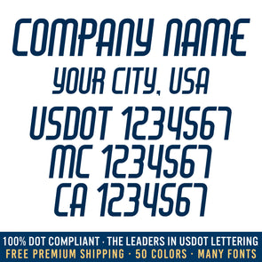 company name, city, usdot, mc & ca number decal sticker