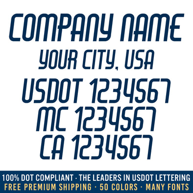 company name, city, usdot, mc & ca number decal sticker