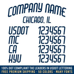 company name, location, usdot, mc, ca & kyu decal sticker