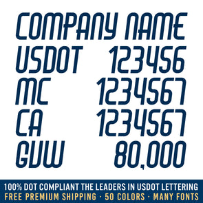 company name with usdot, mc, ca, gvw number decal sticker