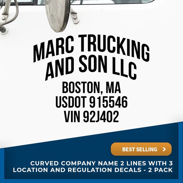 Arched Company Name Decal with Location, usdot, vin, for truckers