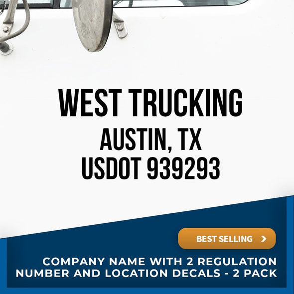 Company Name decal with 2 lines for regulation numbers