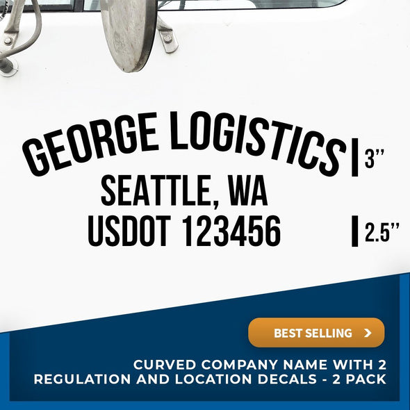 Arched Company Name with Location & USDOT Decal (Set of 2)