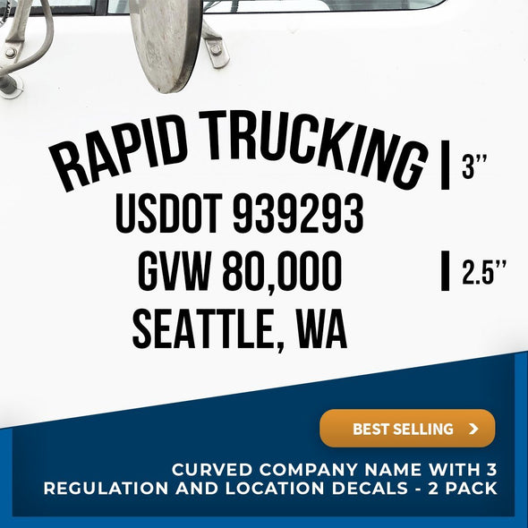Arched Company Name with USDOT, GVW Decal (Set of 2)