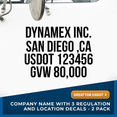 Company name decal with usdot, location, gvw