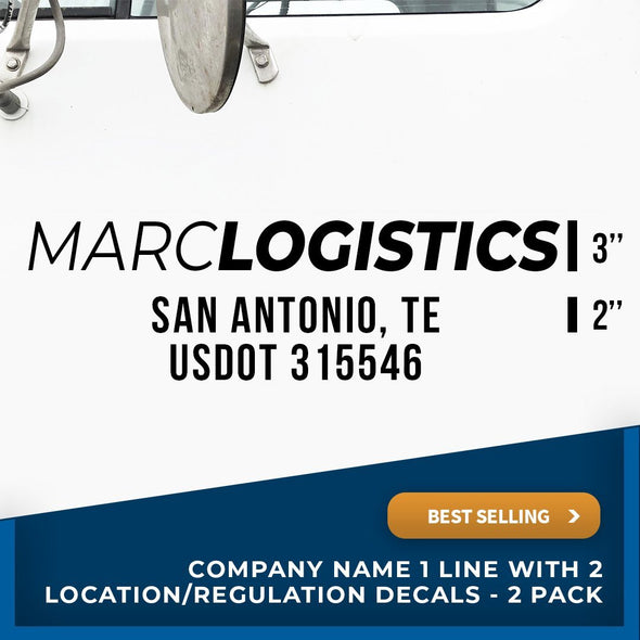 Company Name Truck Decal with Origin City & USDOT (Set of 2)